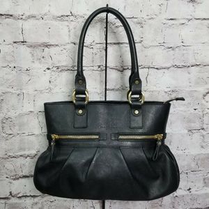Nannini Black Soft Leather Shoulder Bag Purse 2 Front Pockets Gold Hardware‎